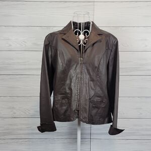 Lexico Argentina Leather Jacket Short Silhouette Chestnut Brown Womens Size S/M